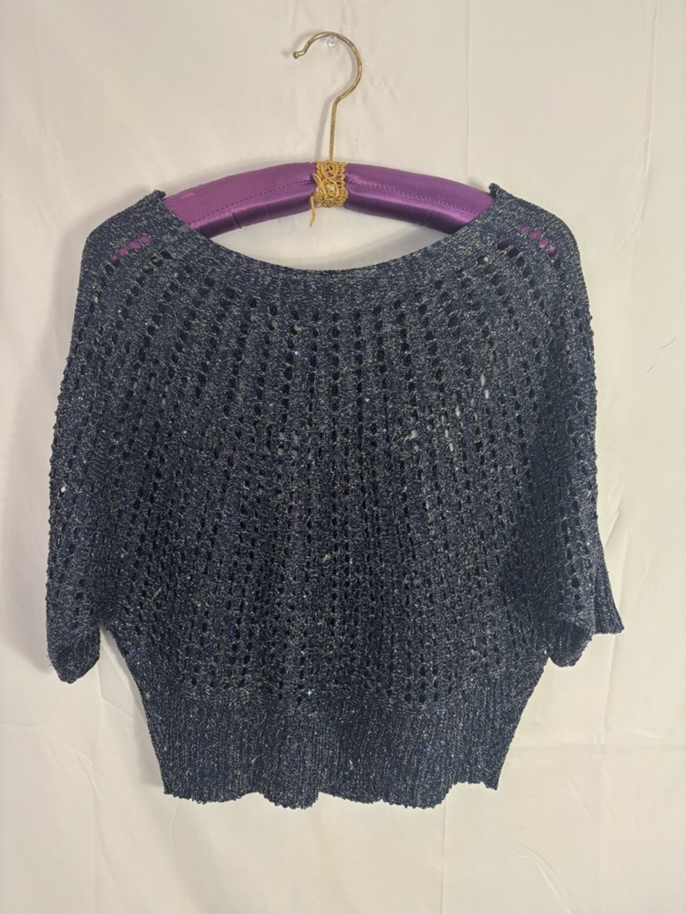 Open Knit Metallic Thread Sequin Short‎ Sleeve Festival Boho Fairy Grunge Top